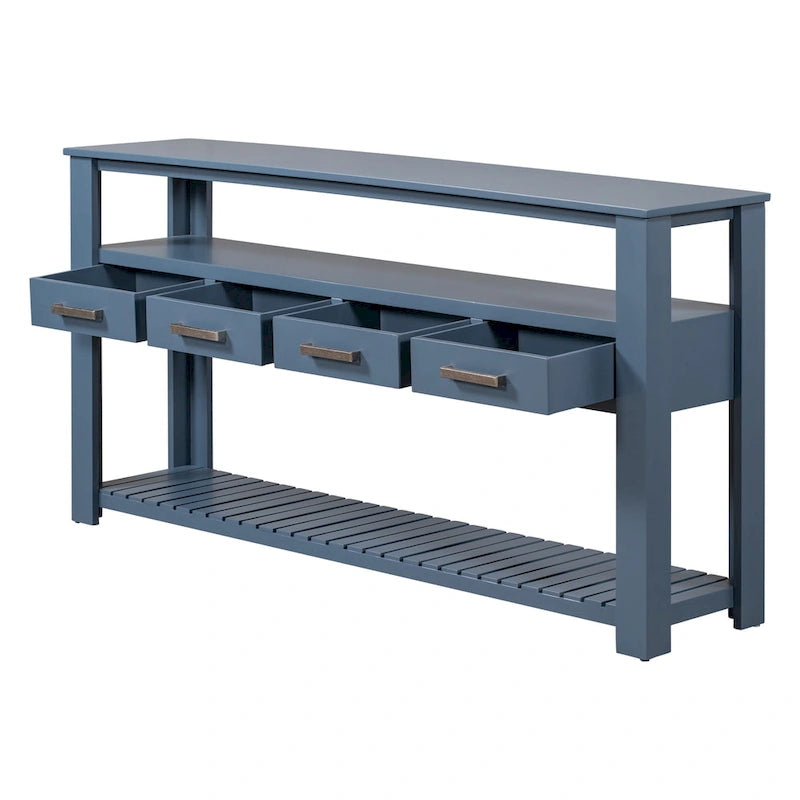 Console moderne pour salon avec 4 tiroirs et 2 étagères
