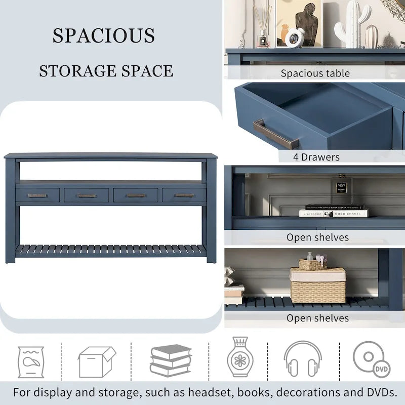 Console moderne pour salon avec 4 tiroirs et 2 étagères