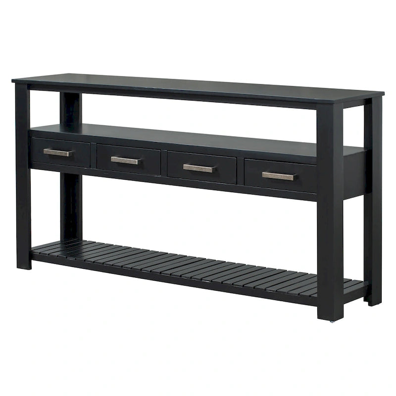 Console moderne pour salon avec 4 tiroirs et 2 étagères