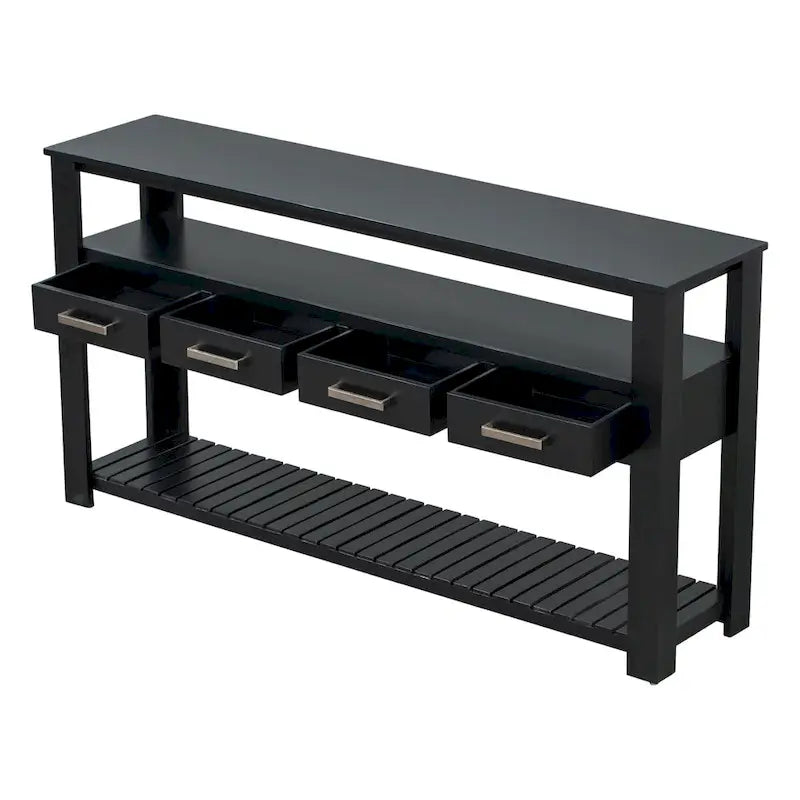 Console moderne pour salon avec 4 tiroirs et 2 étagères
