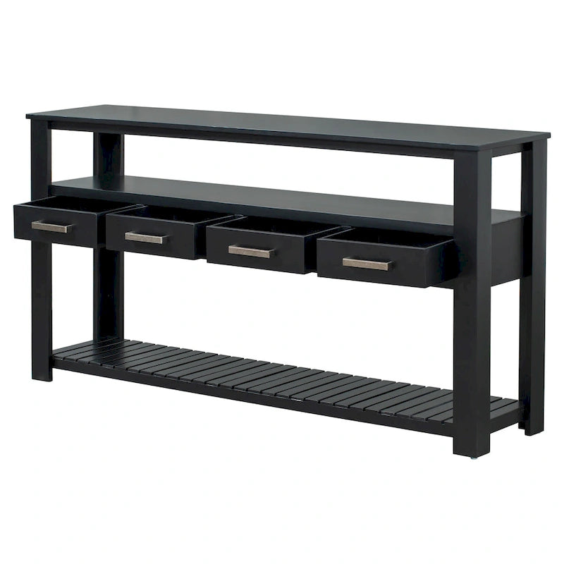 Console moderne pour salon avec 4 tiroirs et 2 étagères