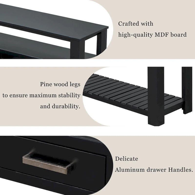 Console moderne pour salon avec 4 tiroirs et 2 étagères