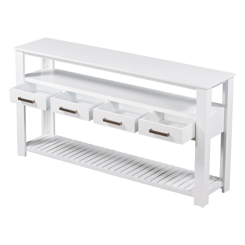 Console moderne pour salon avec 4 tiroirs et 2 étagères