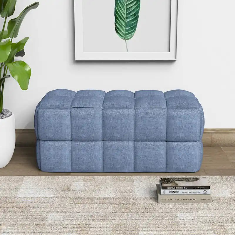 Banc confortable tissé en lin naturel rembourré Luxerna de 91 cm