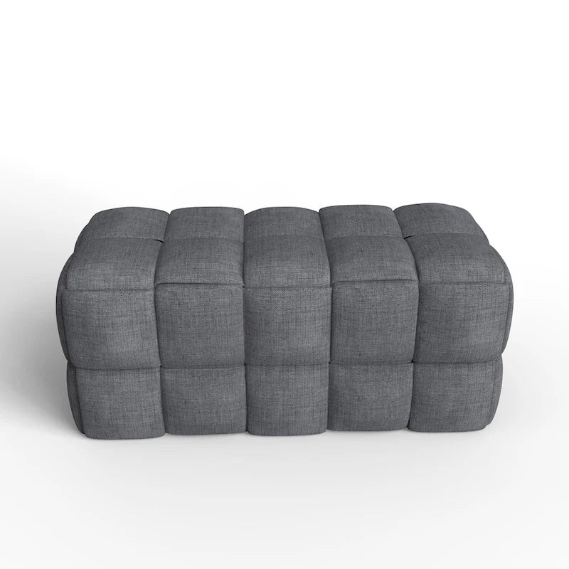 Banc confortable tissé en lin naturel rembourré Luxerna de 91 cm