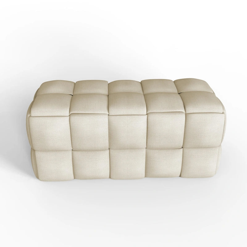 Banc confortable tissé en lin naturel rembourré Luxerna de 91 cm