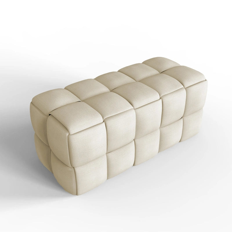 Banc confortable tissé en lin naturel rembourré Luxerna de 91 cm