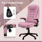 HOMCOM Fauteuil de bureau massant et chauffant 6 points, Chaise de bureau de direction inclinable en lin à dossier haut