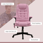 HOMCOM Fauteuil de bureau massant et chauffant 6 points, Chaise de bureau de direction inclinable en lin à dossier haut