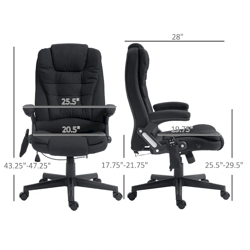 HOMCOM Fauteuil de bureau massant et chauffant 6 points, Chaise de bureau de direction inclinable en lin à dossier haut