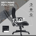 HOMCOM Fauteuil de bureau massant et chauffant 6 points, Chaise de bureau de direction inclinable en lin à dossier haut
