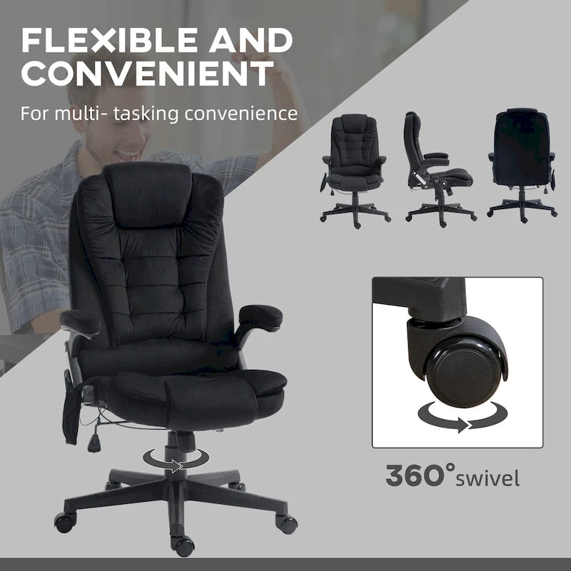 HOMCOM Fauteuil de bureau massant et chauffant 6 points, Chaise de bureau de direction inclinable en lin à dossier haut
