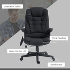 HOMCOM Fauteuil de bureau massant et chauffant 6 points, Chaise de bureau de direction inclinable en lin à dossier haut