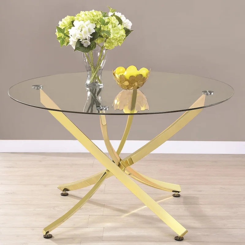 Ensemble de salle à manger moderne de 5 pièces avec plateau en verre et base en métal doré