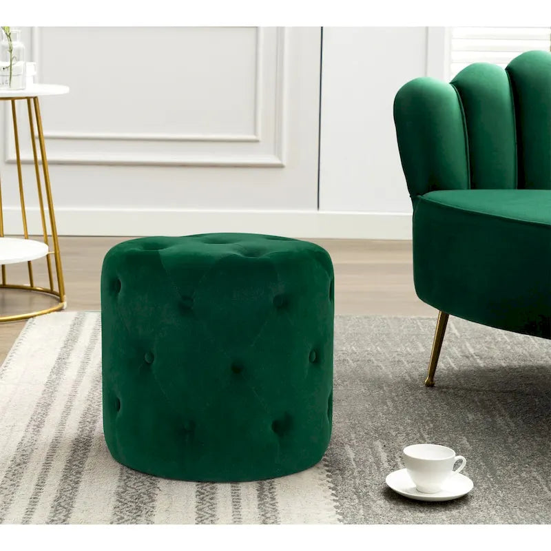 Poufs ronds capitonnés bleus / verts / gris / roses – Repose-pieds une place