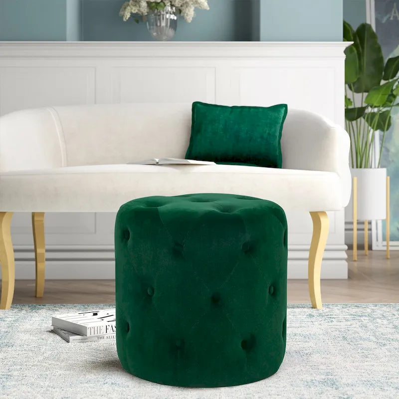 Poufs ronds capitonnés bleus / verts / gris / roses – Repose-pieds une place