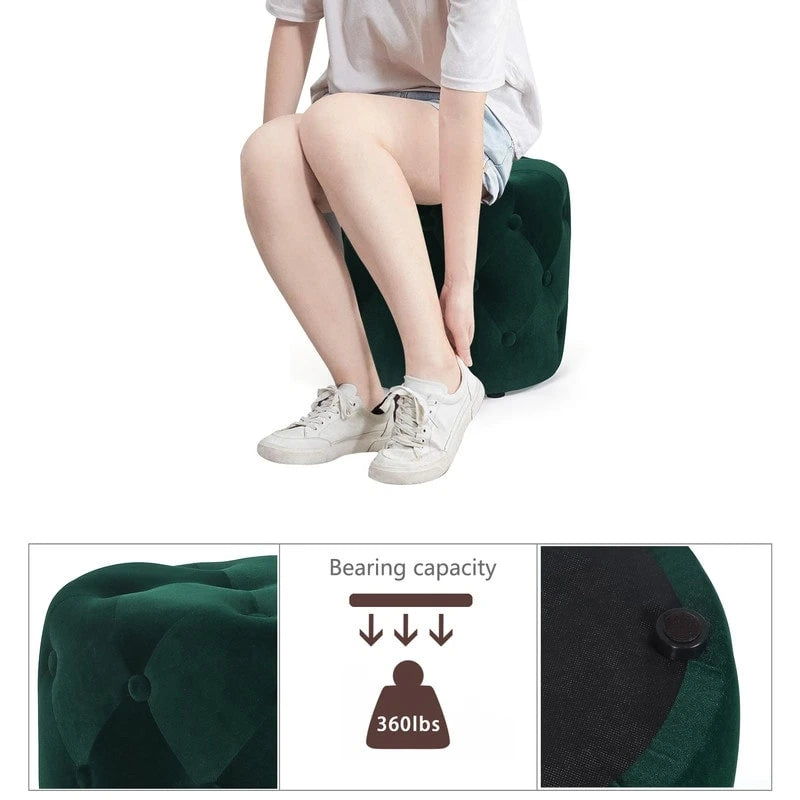 Poufs ronds capitonnés bleus / verts / gris / roses – Repose-pieds une place