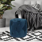 Poufs ronds capitonnés bleus / verts / gris / roses – Repose-pieds une place