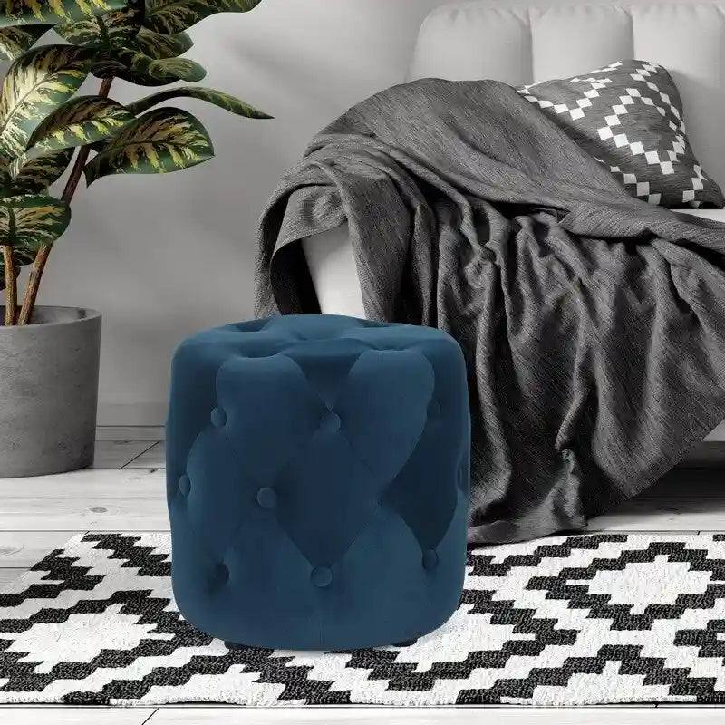 Poufs ronds capitonnés bleus / verts / gris / roses – Repose-pieds une place