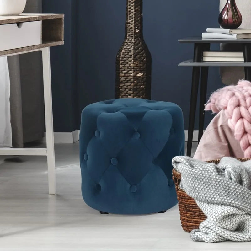 Poufs ronds capitonnés bleus / verts / gris / roses – Repose-pieds une place