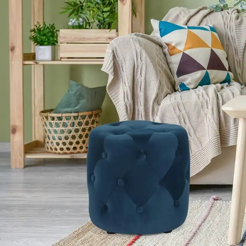 Poufs ronds capitonnés bleus / verts / gris / roses – Repose-pieds une place