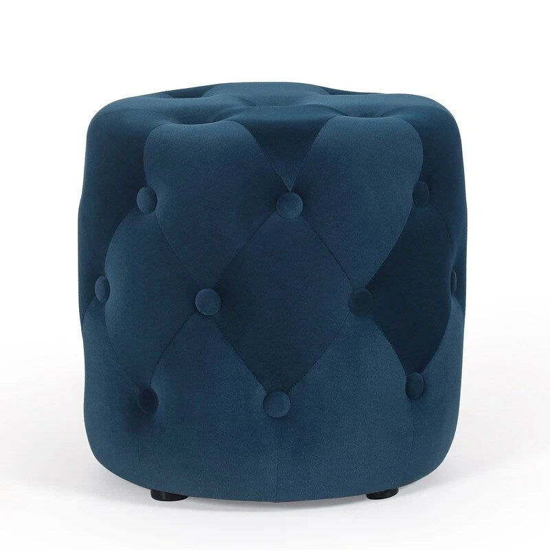 Poufs ronds capitonnés bleus / verts / gris / roses – Repose-pieds une place