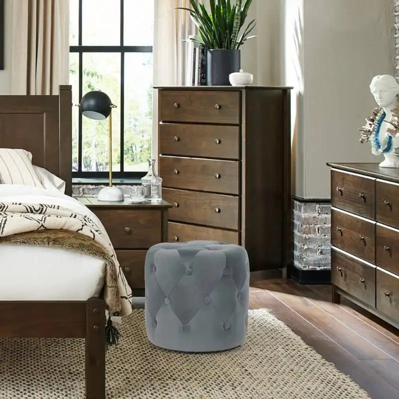 Poufs ronds capitonnés bleus / verts / gris / roses – Repose-pieds une place