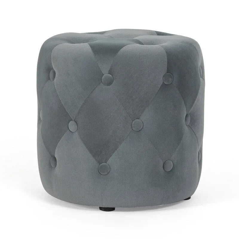 Poufs ronds capitonnés bleus / verts / gris / roses – Repose-pieds une place