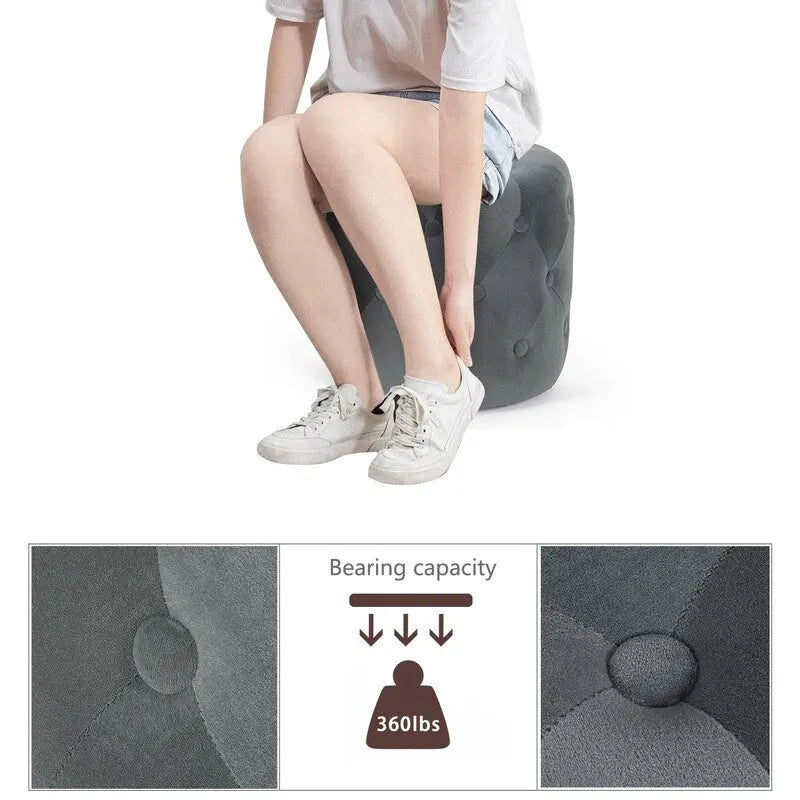 Poufs ronds capitonnés bleus / verts / gris / roses – Repose-pieds une place
