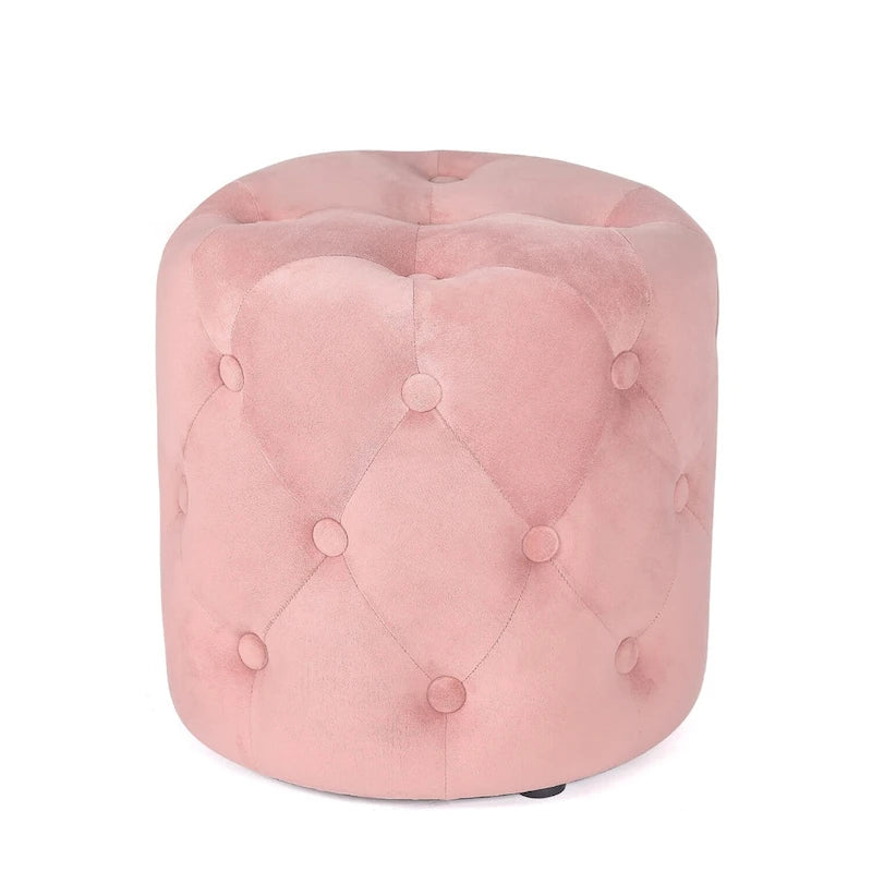 Poufs ronds capitonnés bleus / verts / gris / roses – Repose-pieds une place