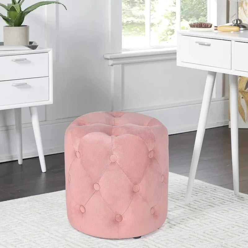 Poufs ronds capitonnés bleus / verts / gris / roses – Repose-pieds une place