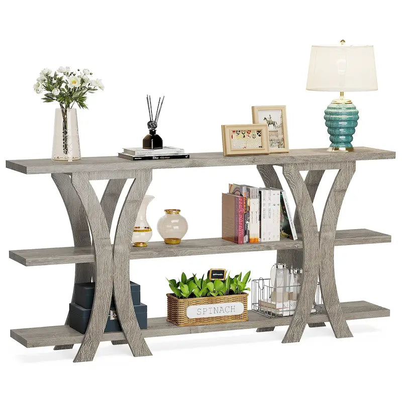 Console étroite de 180 cm avec 3 étagères