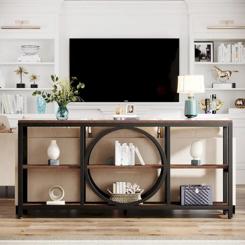 Console extra longue de 70,9 pouces, étroite, avec 3 étagères de rangement en bois
