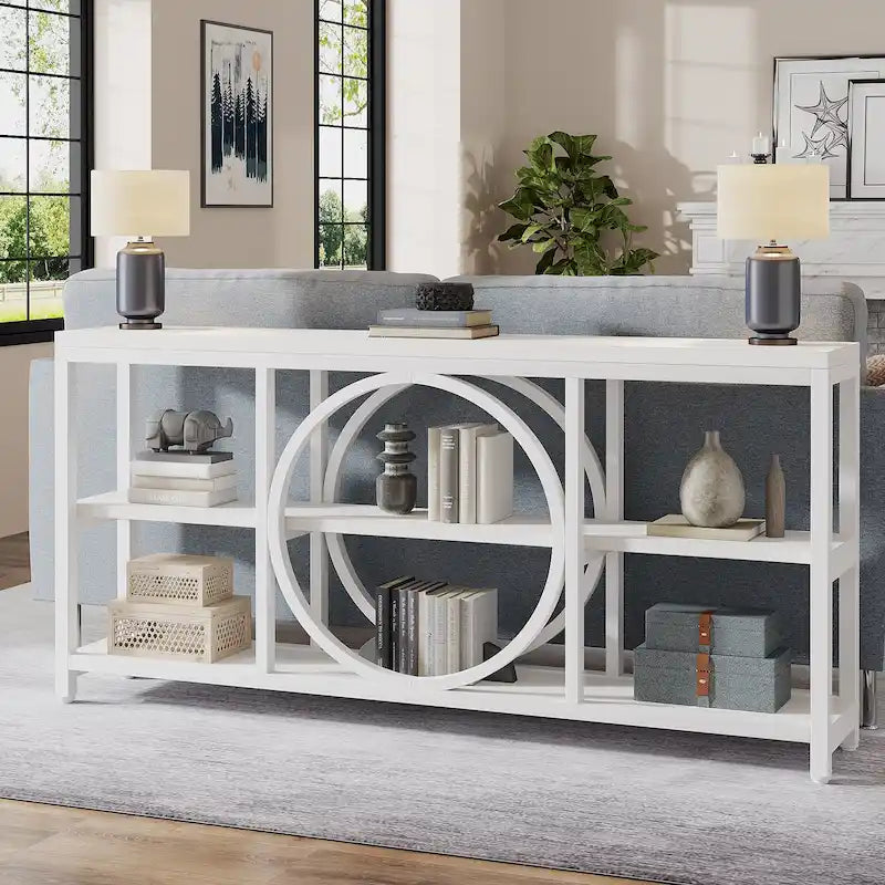 Console extra longue de 70,9 pouces, étroite, avec 3 étagères de rangement en bois