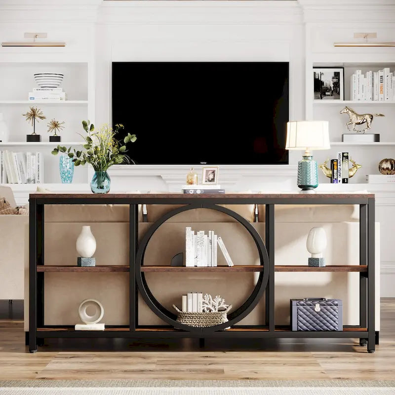 70.9 inch Extra Long Console Table Narrow Sofa Tables with 3 Tier Wood Storage Shelves