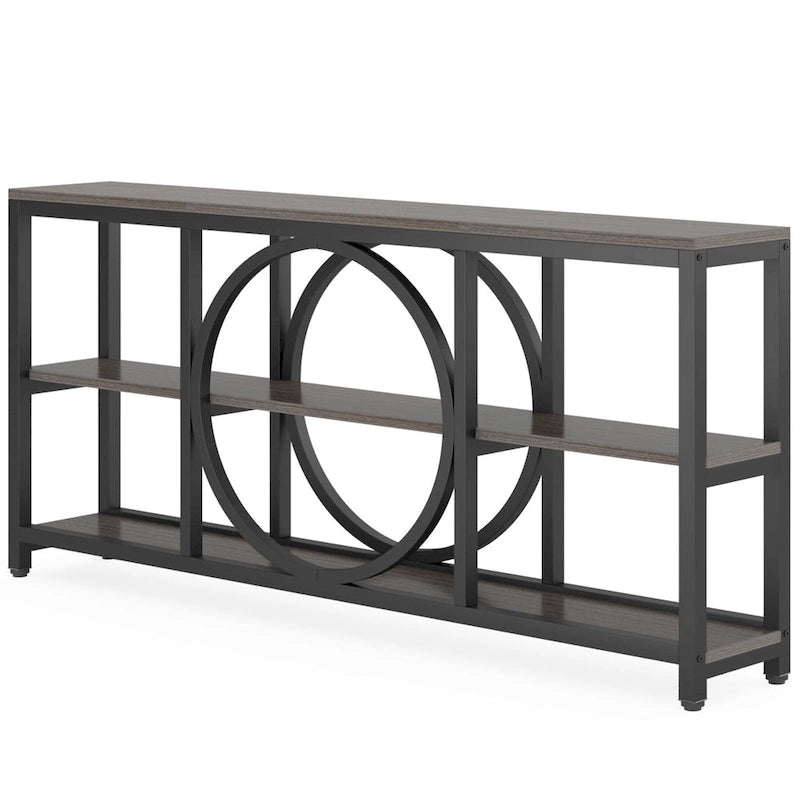Console extra longue de 70,9 pouces, étroite, avec 3 étagères de rangement en bois