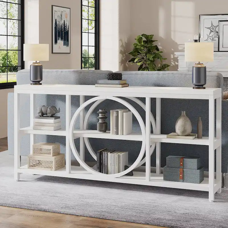 Console extra longue de 70,9 pouces, étroite, avec 3 étagères de rangement en bois