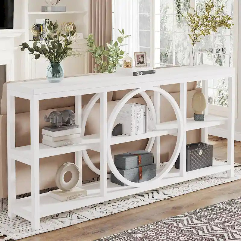 Console extra longue de 70,9 pouces, étroite, avec 3 étagères de rangement en bois