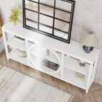Console extra longue de 70,9 pouces, étroite, avec 3 étagères de rangement en bois