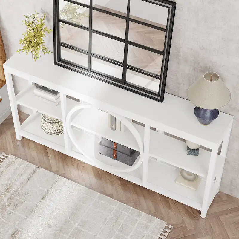 Console extra longue de 70,9 pouces, étroite, avec 3 étagères de rangement en bois