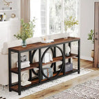 Console extra longue de 70,9 pouces, étroite, avec 3 étagères de rangement en bois