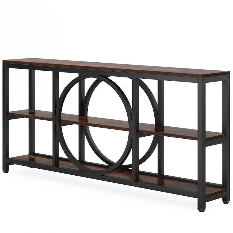 Console extra longue de 70,9 pouces, étroite, avec 3 étagères de rangement en bois