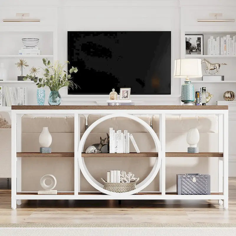 Console extra longue de 70,9 pouces, étroite, avec 3 étagères de rangement en bois