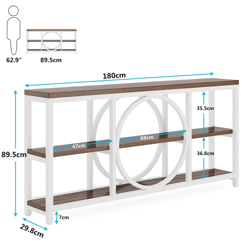 Console extra longue de 70,9 pouces, étroite, avec 3 étagères de rangement en bois