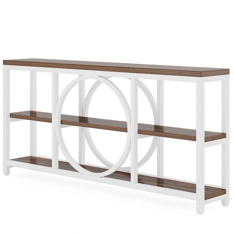 Console extra longue de 70,9 pouces, étroite, avec 3 étagères de rangement en bois