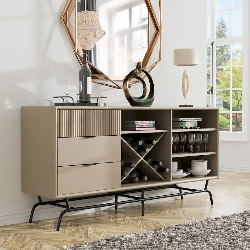 DH BASIC Buffet et vaisselier de salle à manger moderne marron rétro 152 cm avec rangement pour vin Denhour