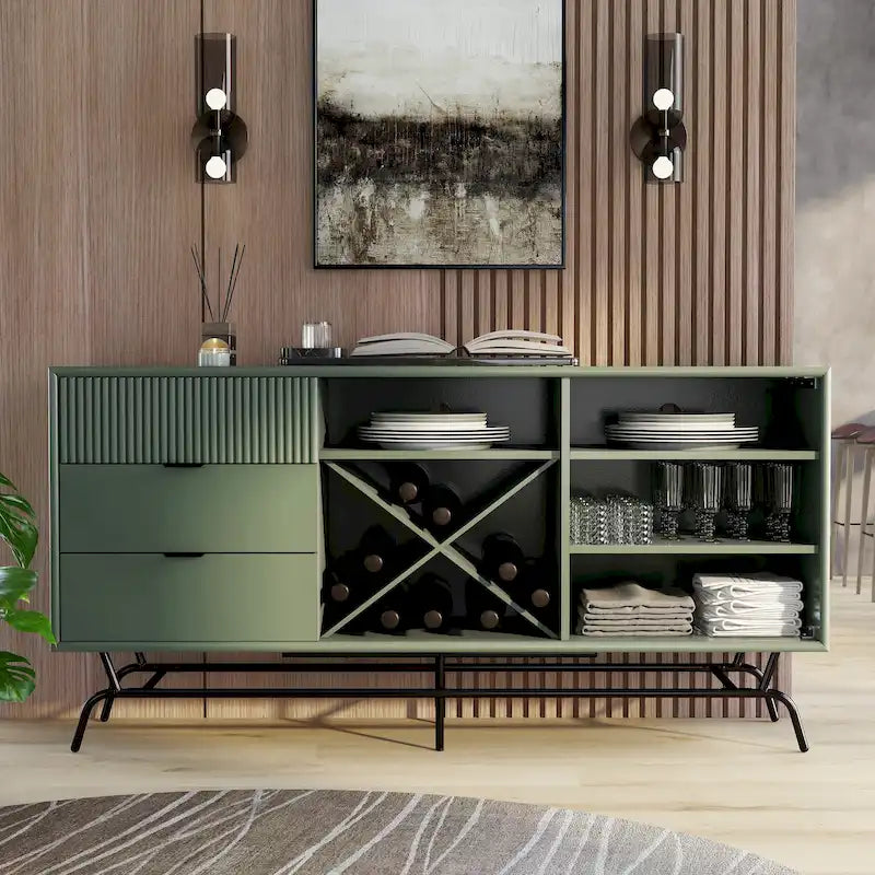 DH BASIC Buffet et vaisselier de salle à manger moderne marron rétro 152 cm avec rangement pour vin Denhour