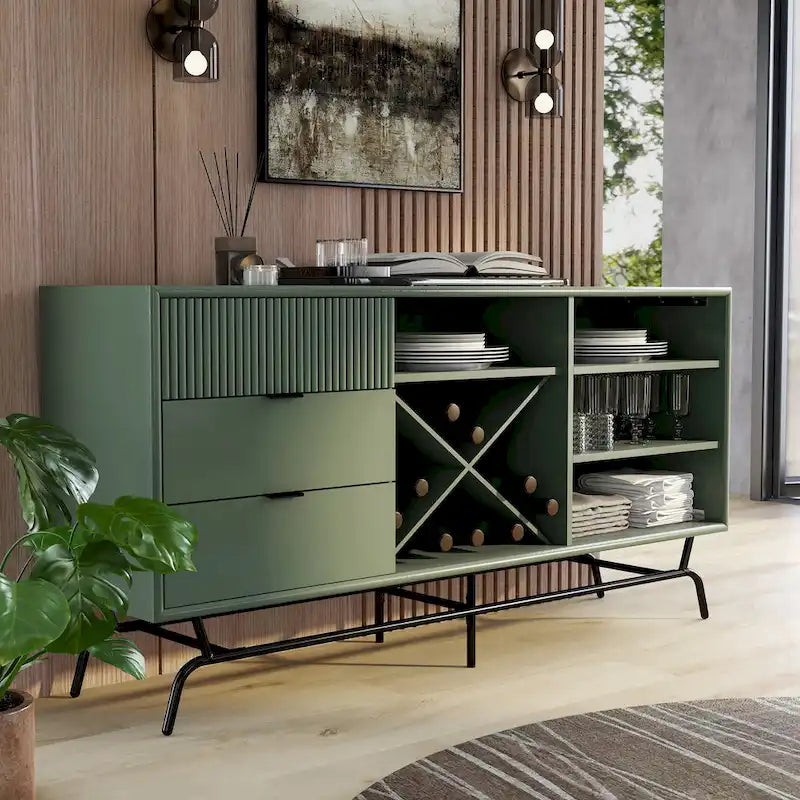 DH BASIC Modern Brown Retro 60-inch Dining Buffet and Sideboard with Wine Storage by Denhour