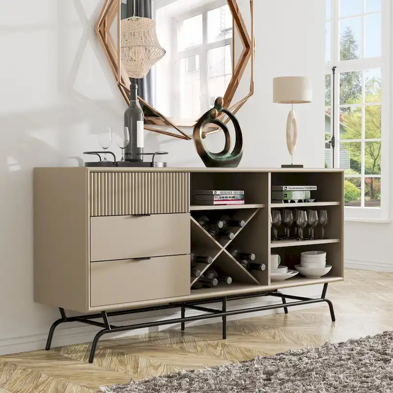 DH BASIC Buffet et vaisselier de salle à manger moderne marron rétro 152 cm avec rangement pour vin Denhour