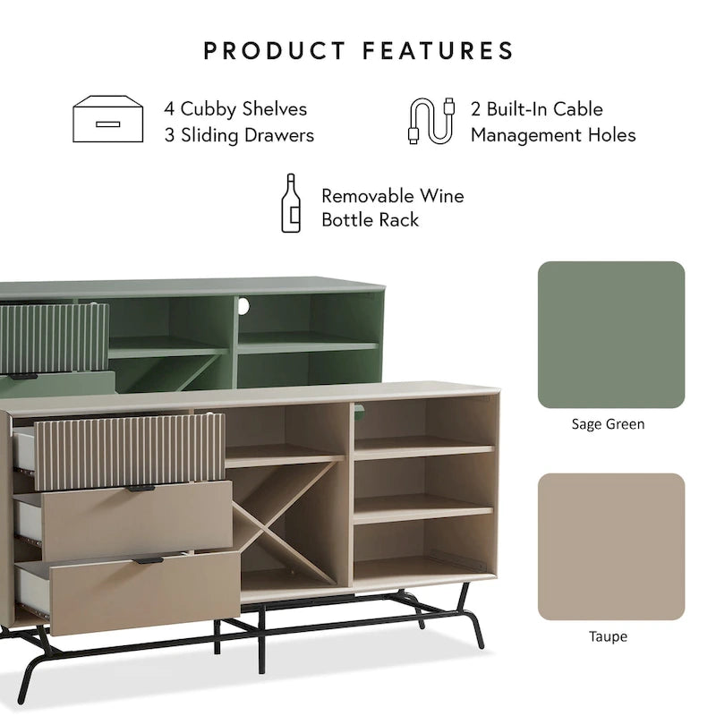 DH BASIC Buffet et vaisselier de salle à manger moderne marron rétro 152 cm avec rangement pour vin Denhour